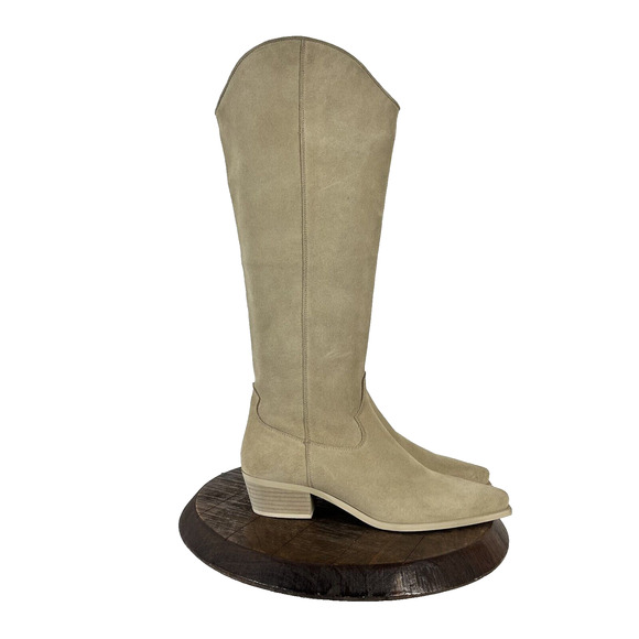 Feners Boots Womans 42 Cream Suede Leather Lined Zip Tall Riding Made in Spain - Picture 1 of 16